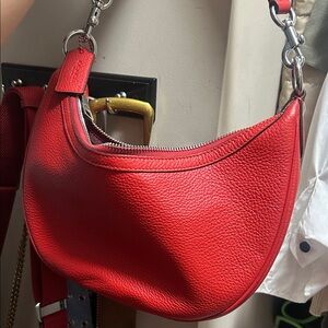 Coach Red Pebbled Leather Crescent Shoulder Bag
